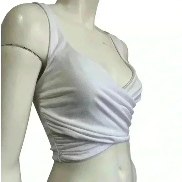 FASHION NOVA white faux wrap bandage crop top - womens size medium - Picture 4 of 6